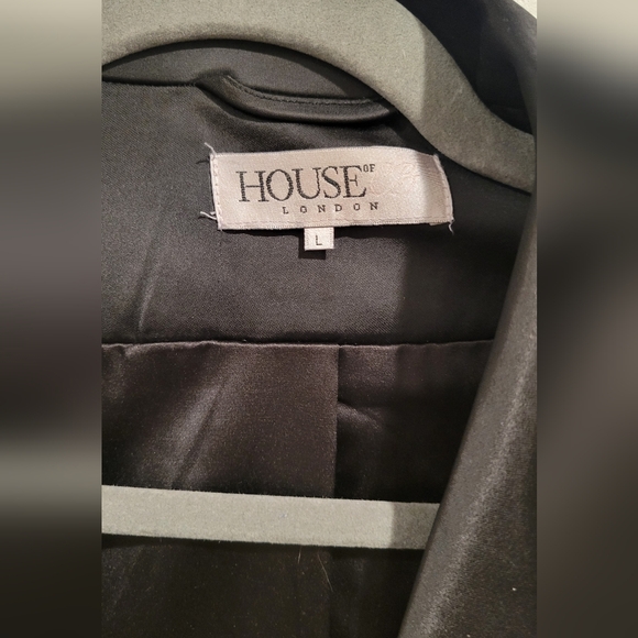 House of CB Masson Black Satin Trim Blazer Suit Jacket sz L - Picture 5 of 7